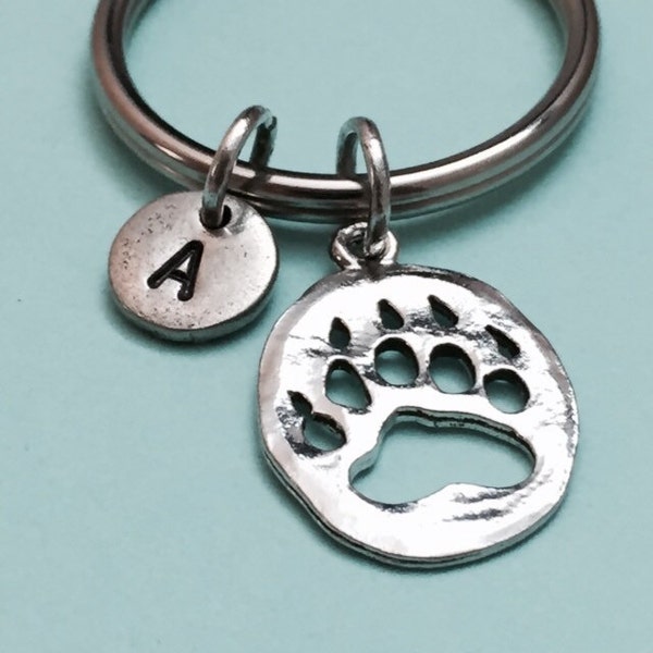 Bear paw keychain, bear paw charm, animal keychain, personalized keychain, initial keychain, initial charm, customized, monogram