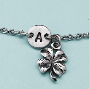 Four leaf clover charm bracelet, four leaf clover charm, adjustable bracelet, holiday, personalized bracelet, initial bracelet, monogram