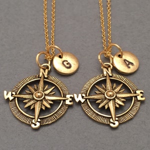 Best friend necklace, compass necklace, nautical, bff necklace, sister, friendship jewelry, friends, personalized, initial, monogram