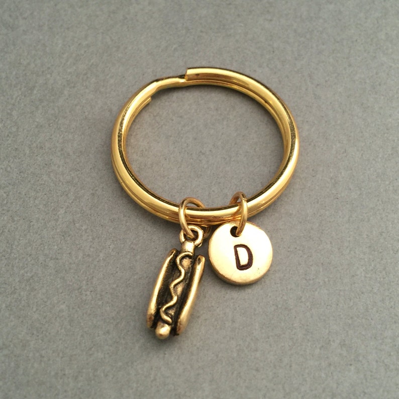 Hotdog keychain monogram hotdog charm personalized keychain initial keychain customized food keychain initial charm