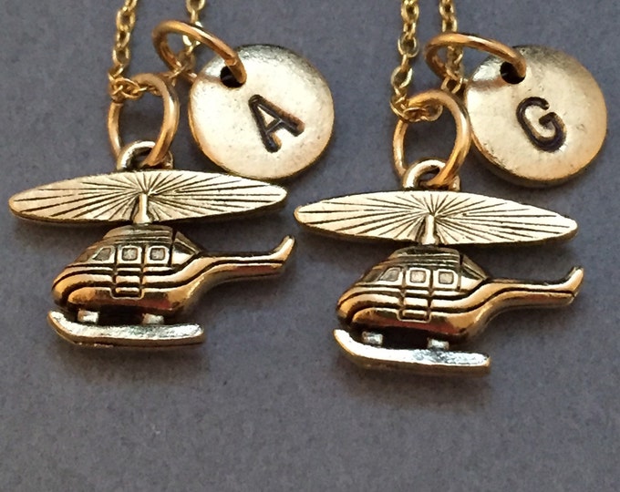 Best friend necklace, helicopter necklace, plan necklace, bff necklace, sister, friendship jewelry, personalized, initial, monogram