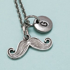 Mustache necklace, mustache charm, funny necklace, personalized necklace, initial necklace, initial charm, monogram