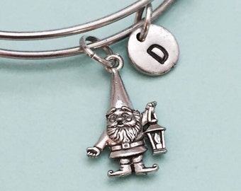 Brazalete de GNOME, gnome encanto pulsera, brazalete extensible, encanto pulsera, pulsera personalizada, pulsera inicial, Monograma