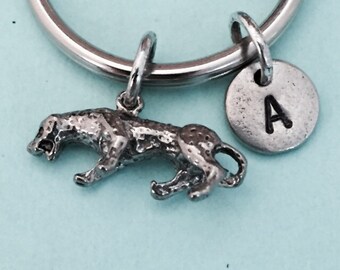 Leopard keychain, leopard charm, animal keychain, personalized keychain, initial keychain, initial charm, customized, monogram