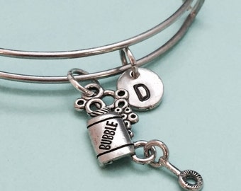 Bubble charm bangle, bubble charm bracelet, bubbles, personalized bracelet, expandable bangle, charm bangle, initial, monogram