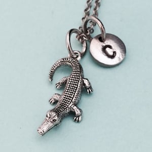 Alligator necklace, crocodile necklace, animal necklace, personalized necklace, initial necklace, initial charm, monogram, gator charm