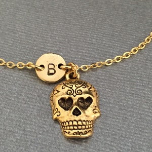 Sugar skull charm bracelet, sugar skull charm, adjustable bracelet, skull, personalized bracelet, initial bracelet, monogram