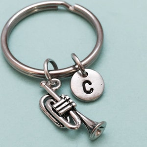 Trumpet keychain, musical instrument, music keychain, instrument keychain, trumpet charm, personalized keychain, initial keychain, monogram