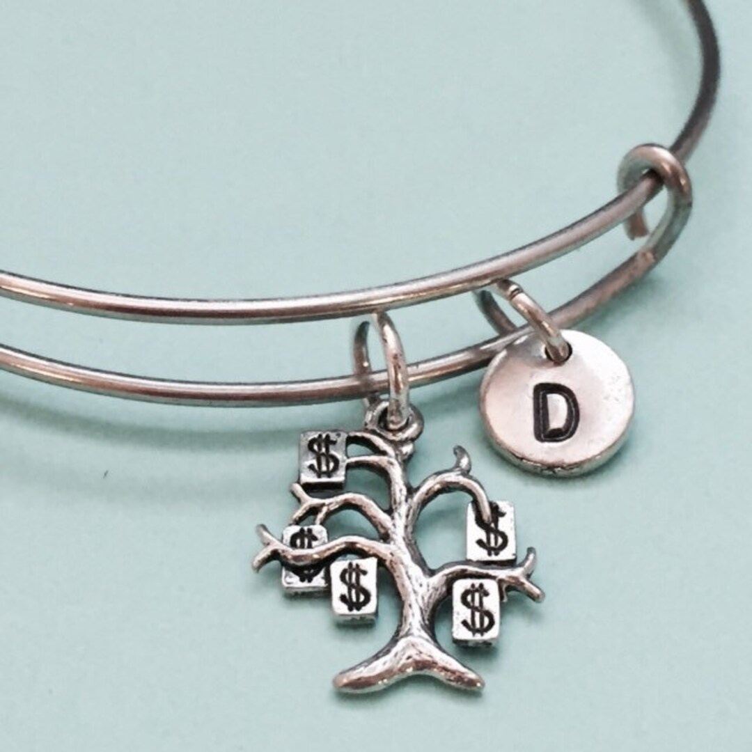 Money Tree Bangle, Money Tree Bracelet, Tree Charm, Personalized ...
