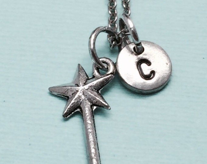 Magic wand necklace, magic wand charm, wand necklace, personalized necklace, initial nnecklace, initial charm, monogram