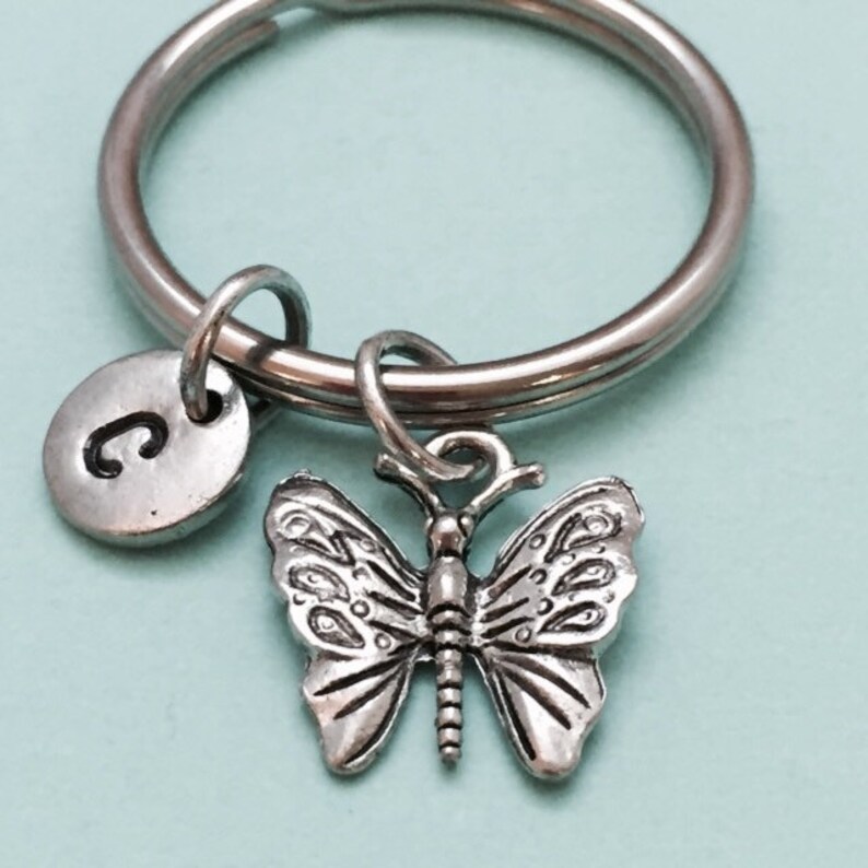 monogram personalized keychain initial charm initial keychain butterfly charm Butterfly keychain