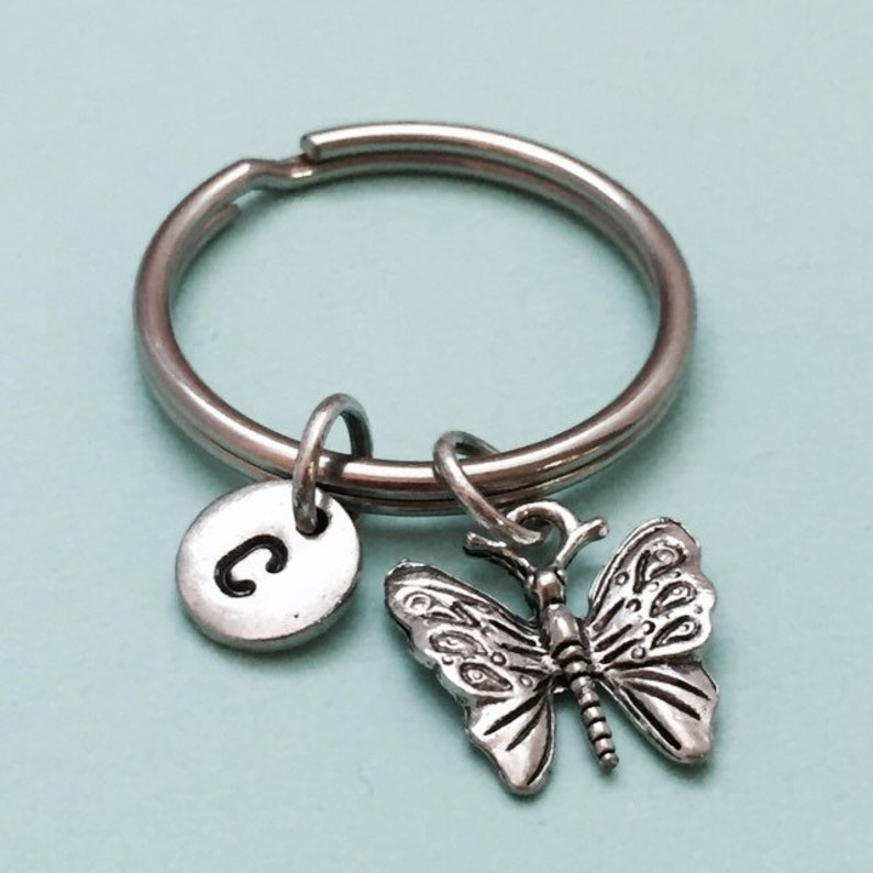 monogram personalized keychain initial charm initial keychain butterfly charm Butterfly keychain