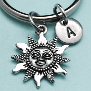 Sun keychain, sun charm, galaxy keychain, personalized keychain, initial keychain, initial charm, monogram