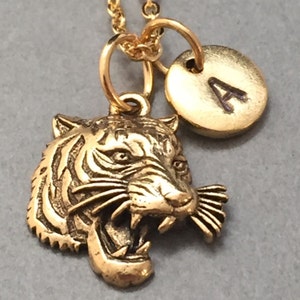 Wildcat head necklace, wildcat head charm, animal necklace, personalized necklace, initial necklace, initial charm, monogram