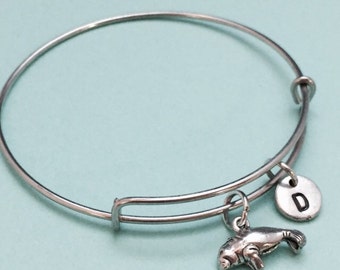 Manatee bangle, manatee bracelet, manatee charm, personalized bracelet, expandable bangle, charm bangle, initial bracelet, monogram