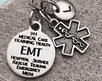 EMT necklace, EMT charm, EMS necklace, personalized necklace, initial necklace, initial charm, monogram