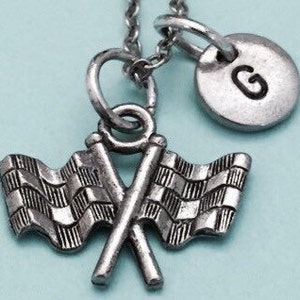 Rennen Flaggen Halskette, Rennen Flaggen Charme, Flag-Kette, personalisierte Collier, anfängliche Halskette, ursprünglichen Charme, Monogramm