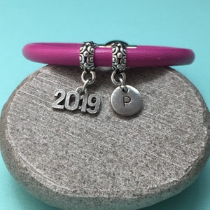 2019 leather bracelet, 2019 charm bracelet, year leather bangle, charm bangle, personalized bracelet, initial bracelet, monogram