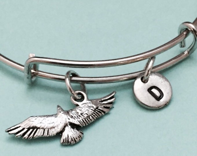 Eagle bangle, eagle charm bracelet, expandable bangle, charm bangle, personalized bracelet, initial bracelet, monogram