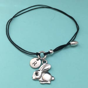 Bunny cord bracelet, bunny charm bracelet, adjustable bracelet, charm bracelet, personalized bracelet, initial, monogram