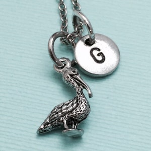 Pelican charm necklace, bird necklace, bird jewelry, pelican jewelry, personalized jewelry, initial necklace, animal necklace