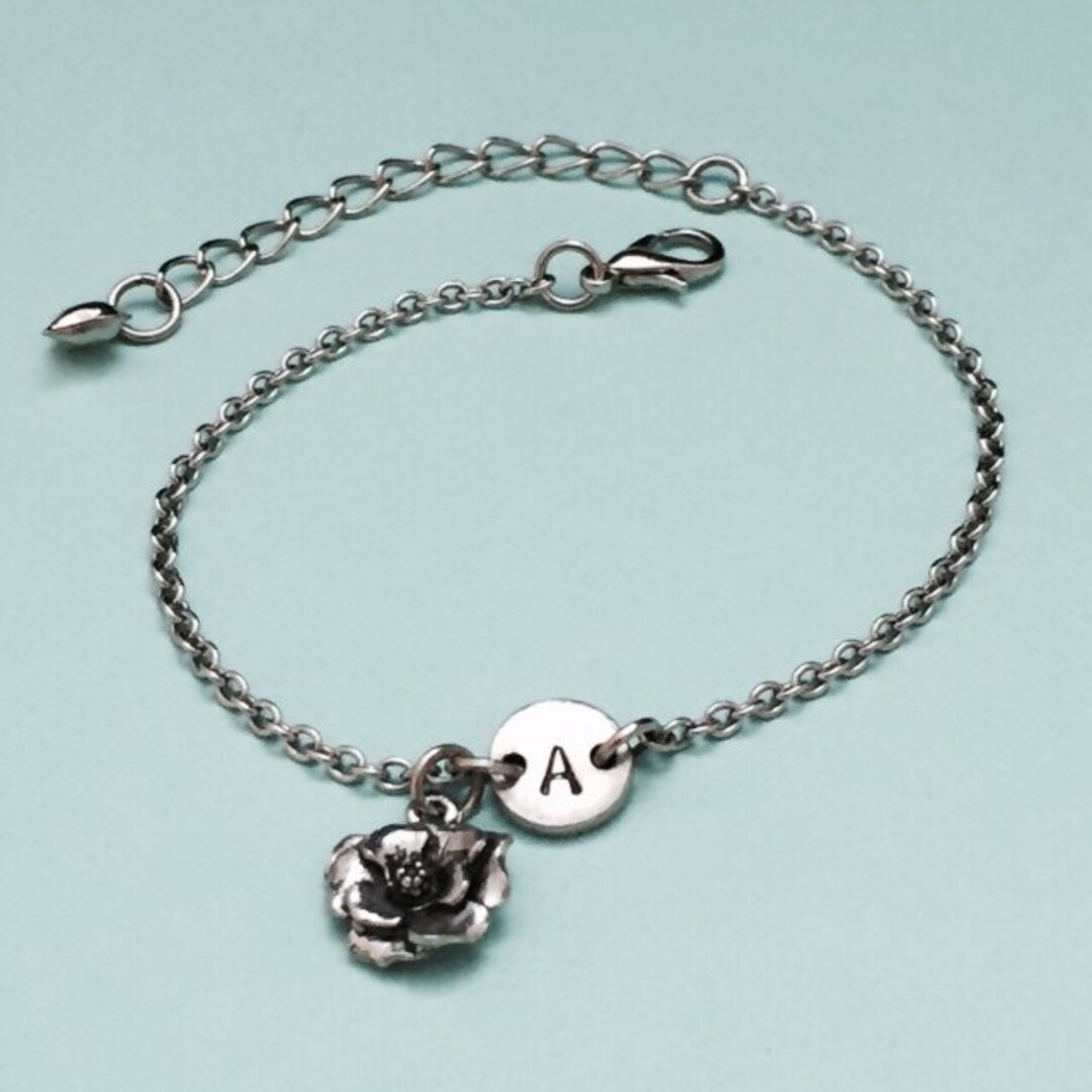 Rose Charm Bracelet, Rose Charm, Adjustable Bracelet, Flower