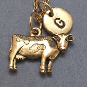Cow necklace, cow charm, animal necklace,  personalized necklace, initial necklace, initial charm, farm animal charm, barn animal charm