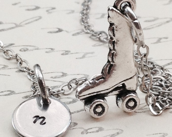 Rollerskate necklace, skate necklace, rollerskate jewelry, personalized necklace, charm necklace, initial necklace, gift for her