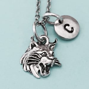 Wildcat necklace, wildcat charm, animal necklace, personalized necklace, initial necklace, initial charm, monogram