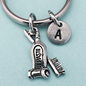 Zahnbürste und Zahnpasta Schlüsselbund, Zahnbürste und Zahnpasta Charme, Hygiene-Schlüsselbund, personalisierte Schlüsselanhänger, anfängliche, angepasste, Monogramm
