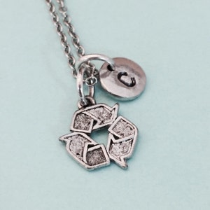 Recycle symbol necklace, recycle charm, recycling, personalized necklace, initial necklace, initial charm, monogram
