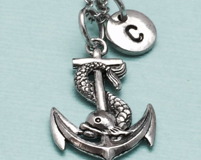 Anchor necklace, anchor charm, nautical necklace, personalized necklace, initial necklace, initial charm, monogram