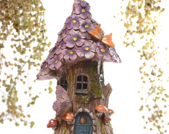 Fairy Garden House - Solar Powered Tree House with Flowers