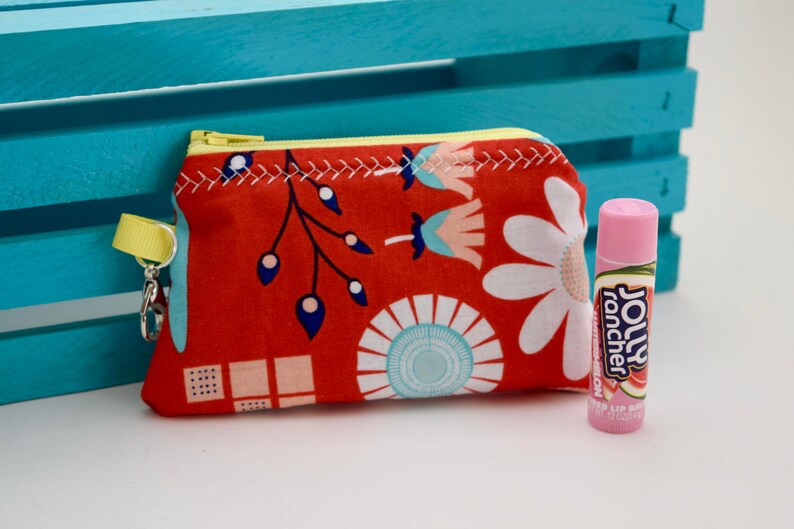 Zippered Coin Purse Retro Flowers Id Holder Keychain Coin Etsy