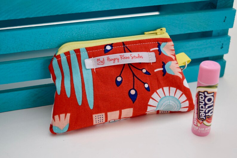 Zippered Coin Purse Retro Flowers Id Holder Keychain Coin Etsy