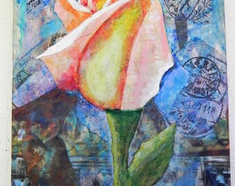 Peace Rose Wedding Collage - Personalized by Request! Torn Paper Collage Peace Rose, Peace Rose Painting, Rose Wedding Painting, OOAK Art