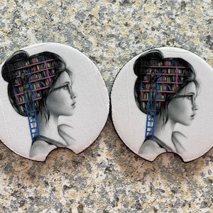 Book Head Car Coaster, Brunette, Vehicle Coaster
