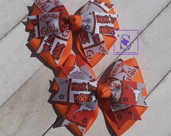 Texas Longhorns pigtail hair bows hook 'em horns longhorn clip burnt orange bow Texas Girl