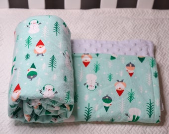 Winter Gnome Baby Blanket, Forest Gnome Baby Blanket, Minky Baby Blanket, Winter Baby, Mint Baby Blanket, Forest Baby Blanket, Gnome Bedding