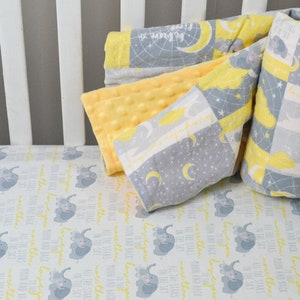 yellow and gray elephant baby bedding