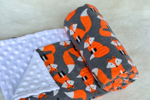 Orange And Gray Fox Baby Blanket Bedding