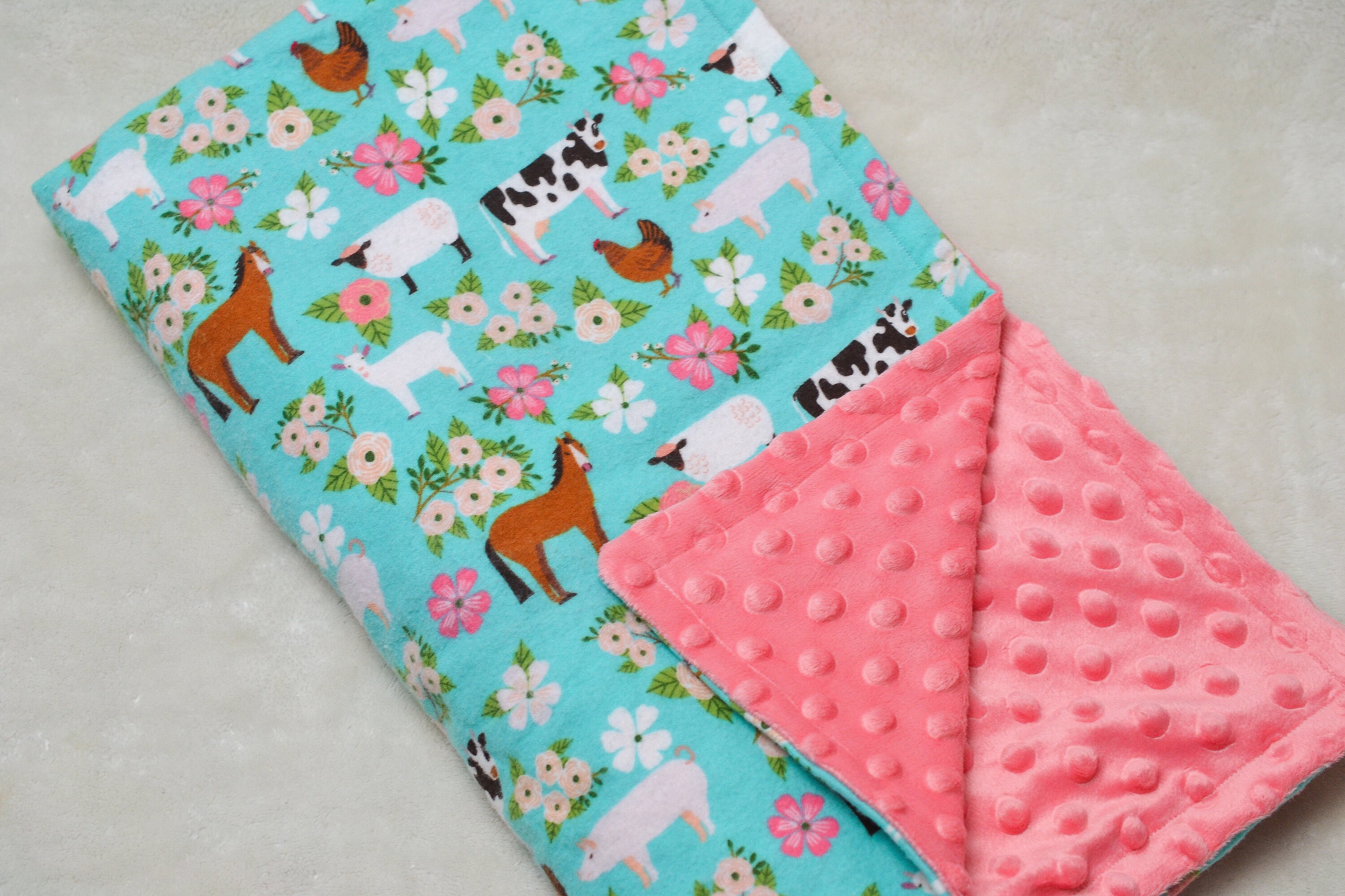Farm Animal Baby Blanket Barnyard Baby Blanket Floral Farm Etsy