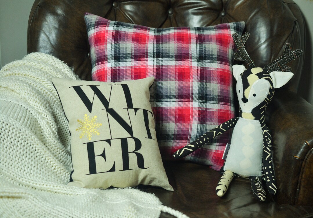 Red Plaid Christmas Throw Pillow Holiday Throw Pillow Cozy Etsy