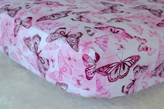 Pink Butterfly Fitted Crib Sheet Pink Watercolor Crib Sheet Etsy