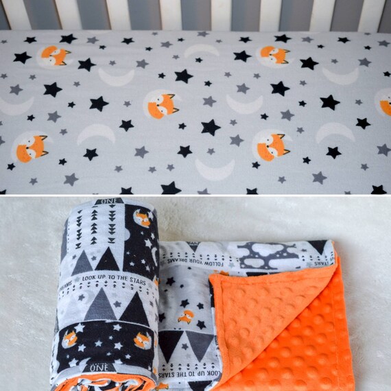 Gray And Orange Fox Moon Baby Bedding Set Celestial - Orange Fox Crib Bedding Gray And Orange Fox Moon Baby Bedding Set Celestial - Orange Fox Crib Bedding