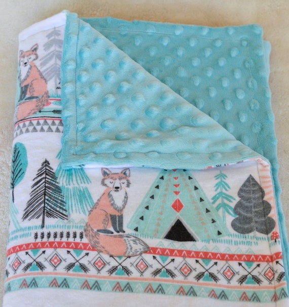 Personalized Baby Blanket Girl TeePee Woodland Blanket Cute Forest Animals