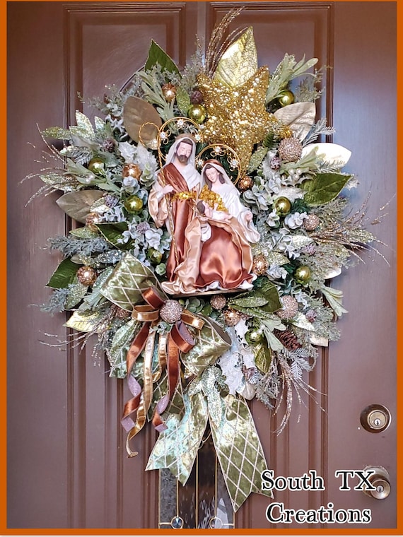 Christmas Wreath, Religious Christmas Wreath, Nativity Wreath, Nativity Scene, Christian Wreath. Christmas Decor, Nativity Decor, Religious