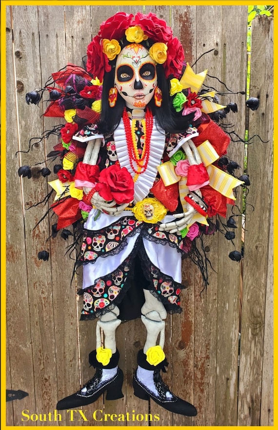 Day Of The Dead Wreath, Dia De Los Muertos, Halloween Wreath, Sugar Skull Wreath, Luxurious Wreath, Fiesta Wreath, Deluxe Halloween Wreath