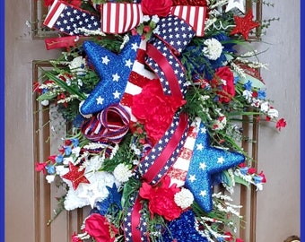 Patriotic Wreath,Memorial Day Decor, Fourth Of July Wreath, Patriotic Decor, Red White Blue Decor, Independence Day, Memorial Day Wreath