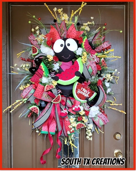 Summer Wreath, Spring Wreath, Watermelon Wreath, Ant Wreath, Picnic Wreath, Front Door Wreath, Watermelon Decor, Gift Ideas, Summer Decor